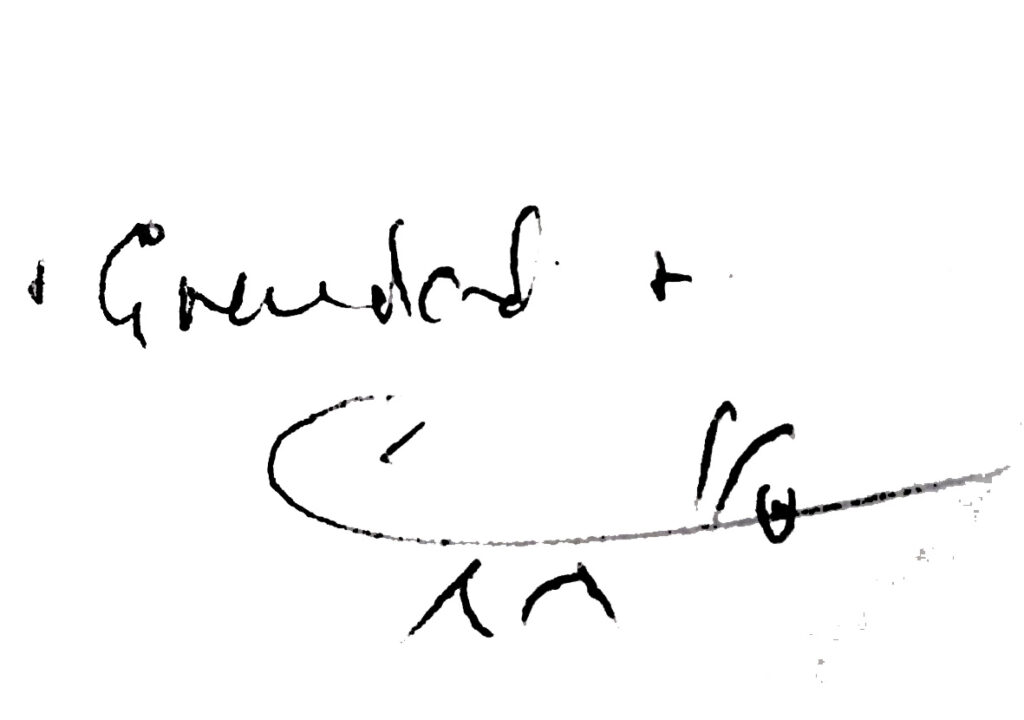 Scrawling handwriting that says "Grandad" and a stick drawing of a sausage dog.