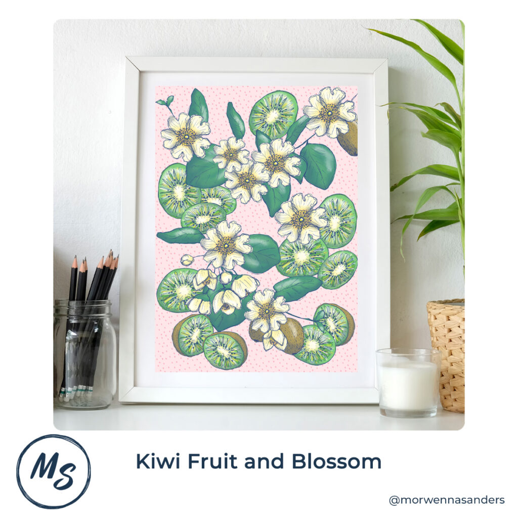 Framed Art Print of "Kiwi Fruit and Blossom"