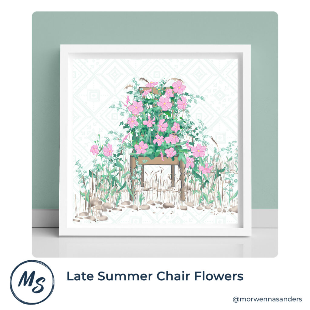 Framed Art Print of "Late Summer Chair Flowers"