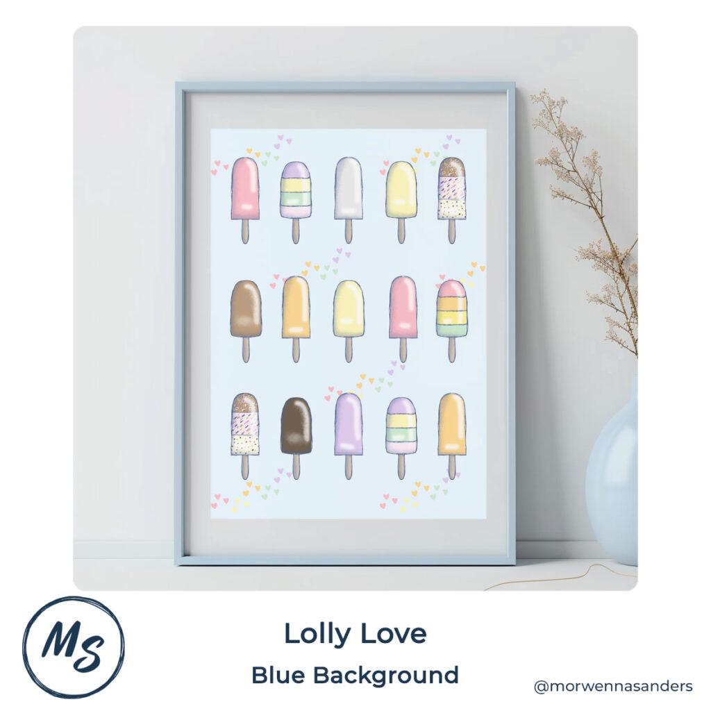 Framed Art Print of "Lolly Love, Blue Background"