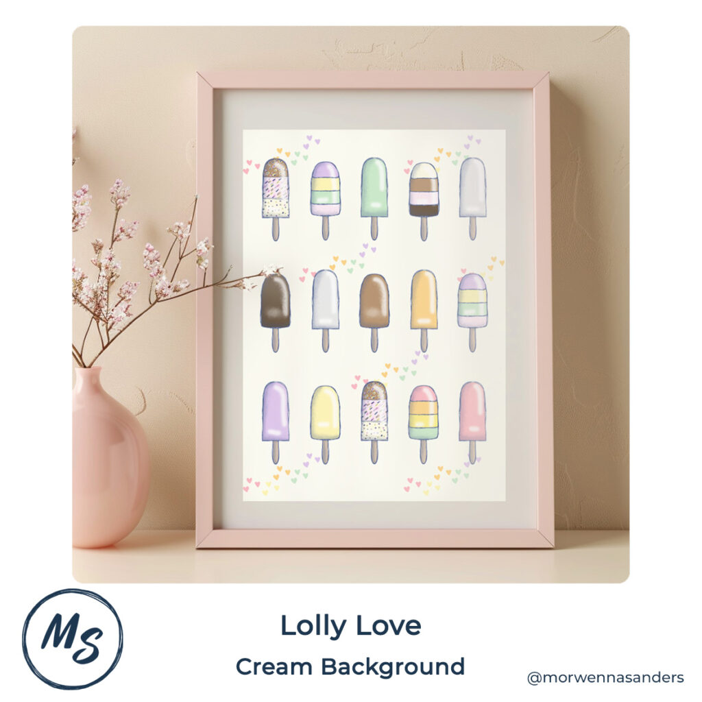 Framed Art Print of "Lolly Love, Cream Background"