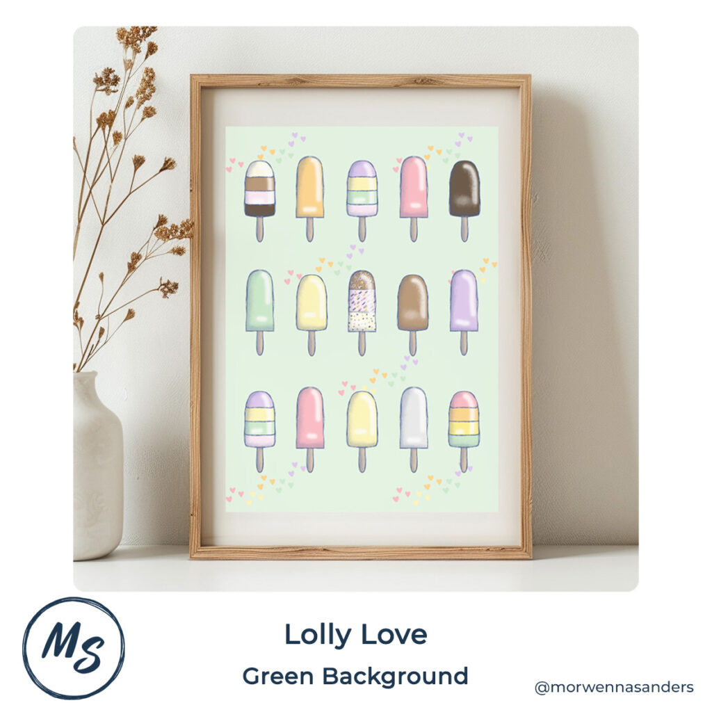 Framed Art Print of "Lolly Love, Green Background"