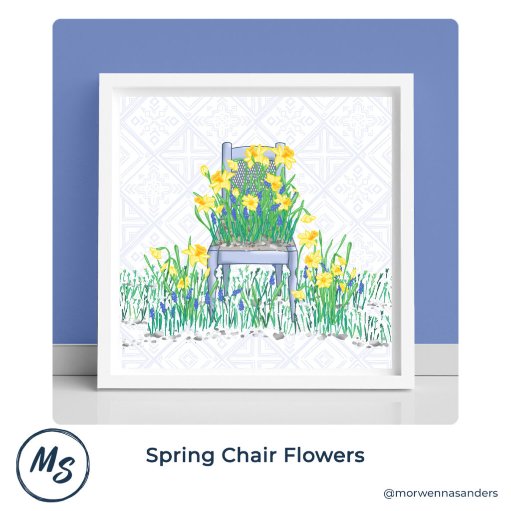 Framed Art Print of "Spring Chair Flowers"