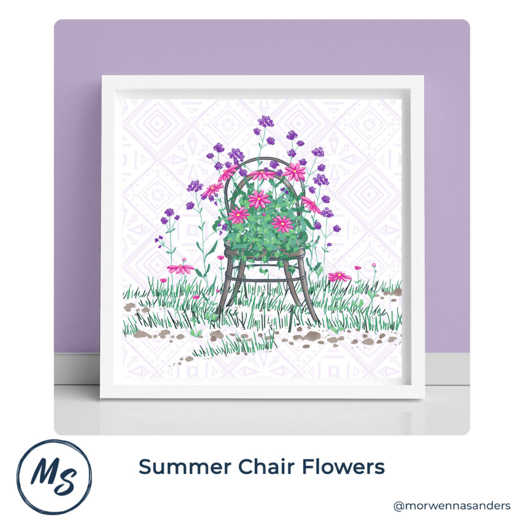 Framed Art Print of "Summer Chair Flowers"