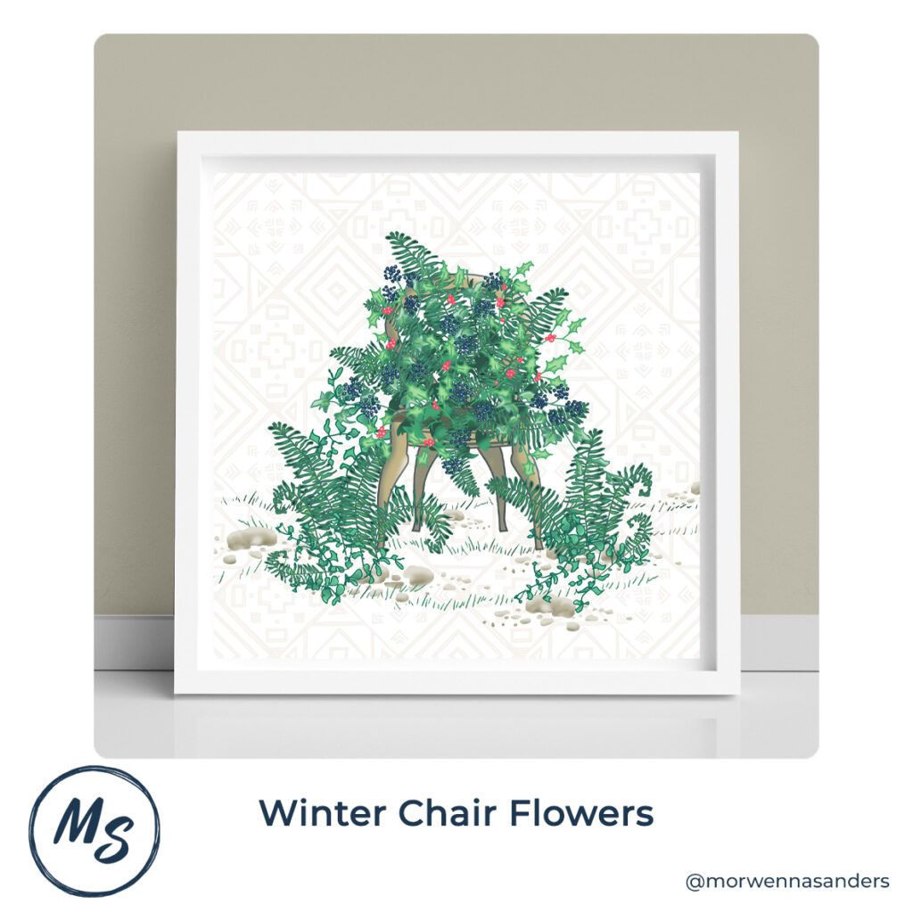 Framed Art Print of "Winter Chair Flowers"